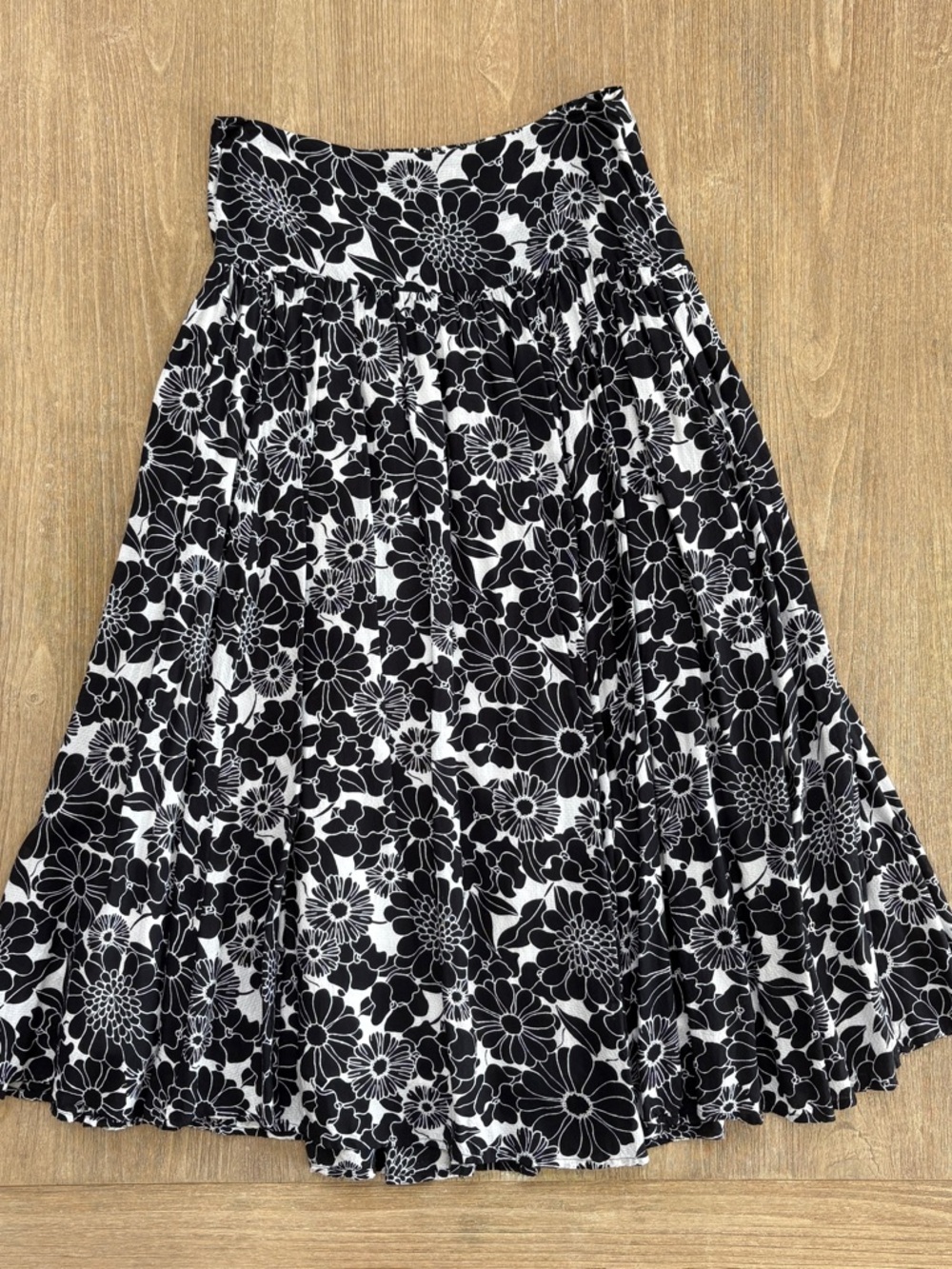 Anthropologie Black and White Floral A-Line Skirt
